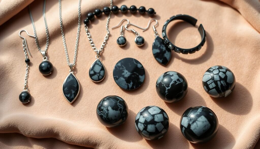 snowflake obsidian jewelry and decor